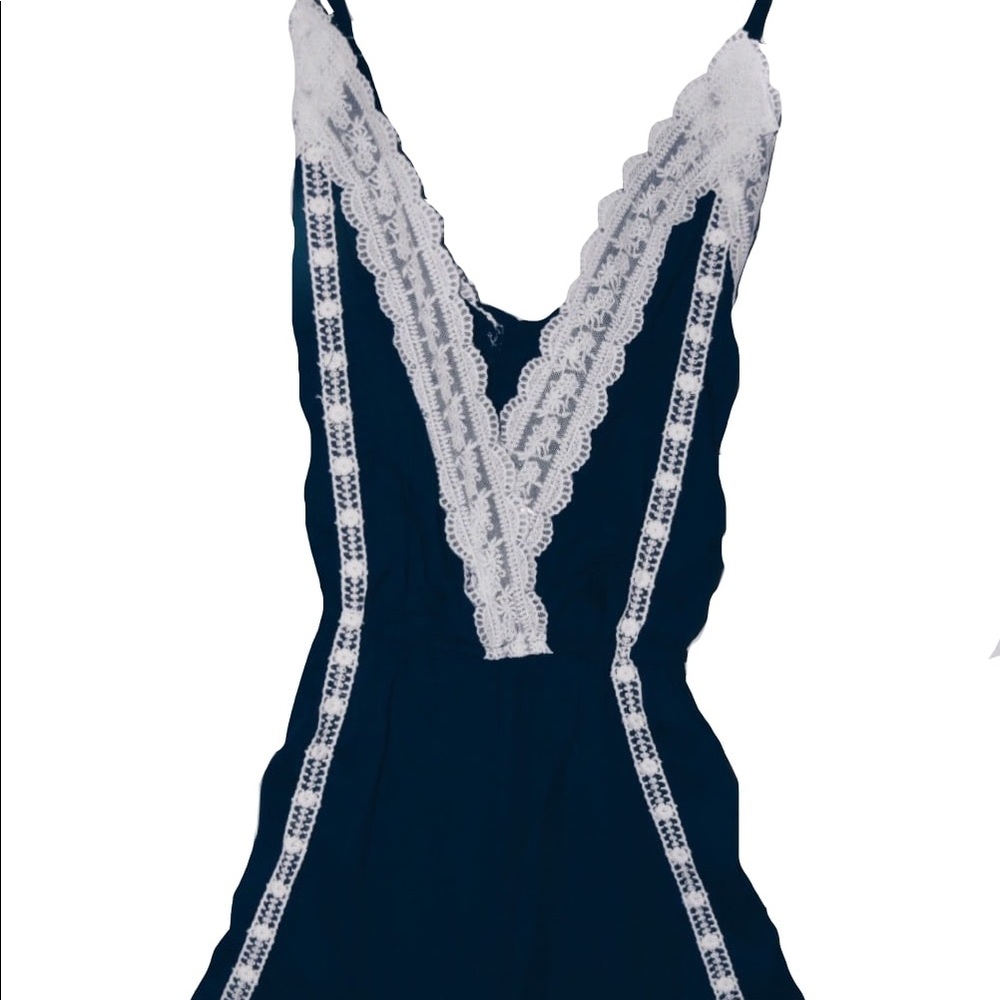 Elegant Navy and White Lace Women's Dress
